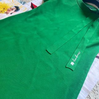 【美品】M'S GRACY サマーニットワンピース グリーン リボンタイ 38