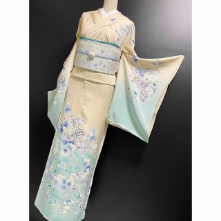 【大注目】 京友禅の名門【白木染匠】本手描き京友禅訪問着◆クリーム×ミントグリーン 着物