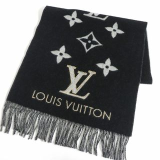 ルイヴィトン(LOUIS VUITTON)の美品□2021年製 ルイヴィトン M71588 エシャルプ・レイキャビック スタッディー モノグラム カシミヤ100％ フリンジマフラー 黒 伊製 正規(マフラー)