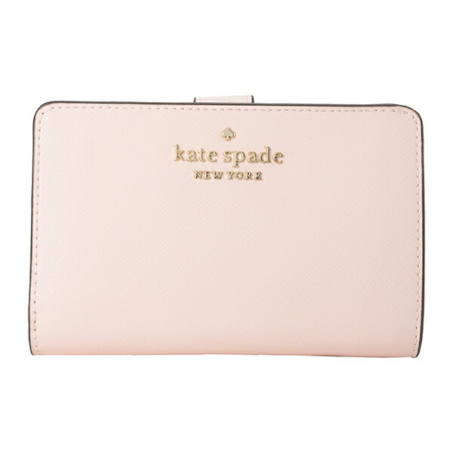 新品 ケイトスペード kate spade 2つ折り財布 ミディアム コンパクト バイフォールド ウォレット ライトローズ牛革スナップ式開閉内側