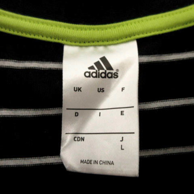 adidas(アディダス)のadidas Tシャツ 半袖 ロゴ刺繍 ボーダー ブラック 黒 グレー L スポーツ/アウトドアのスポーツ/アウトドア その他(その他)の商品写真