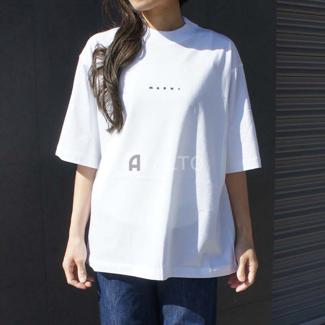 MARNI マルニ コットン  ちびロゴ プリント 半袖Tシャツ ホワイト