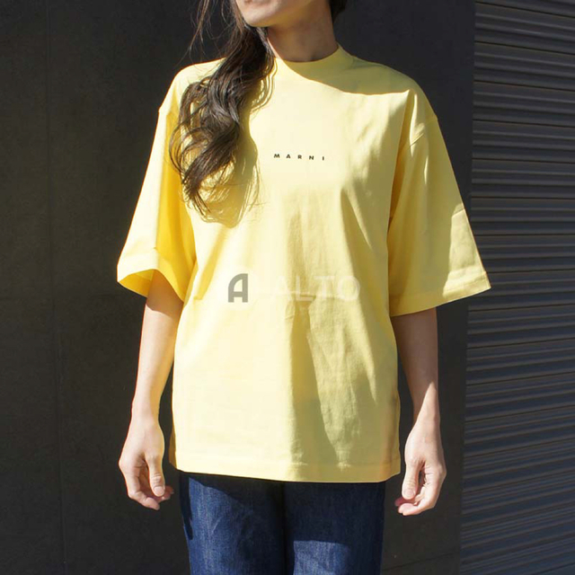 MARNI マルニ コットン ちびロゴ  プリント  半袖Tシャツ イエロー