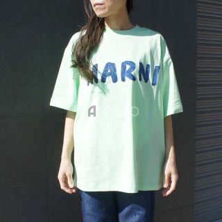 マルニ(Marni)のMARNI マルニ コットン ロゴ  プリント 半袖Tシャツ　グリーン×ブルー (Tシャツ(半袖/袖なし))