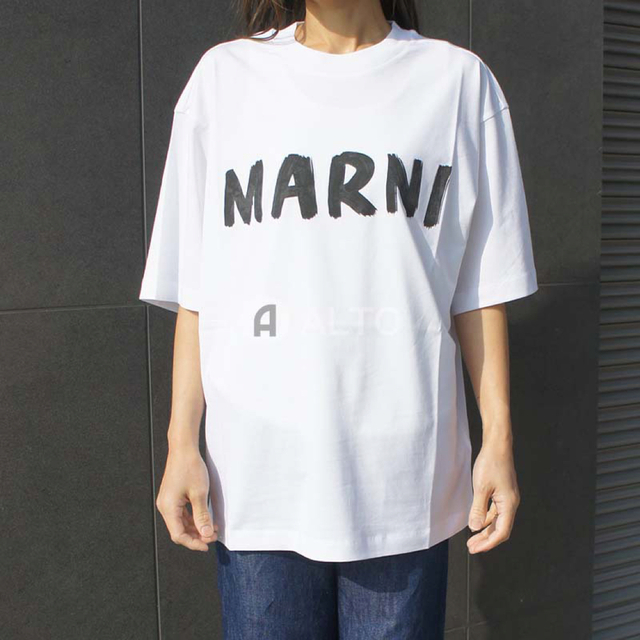 MARNI マルニ コットン ロゴ  プリント Tシャツ ホワイト×ブラック