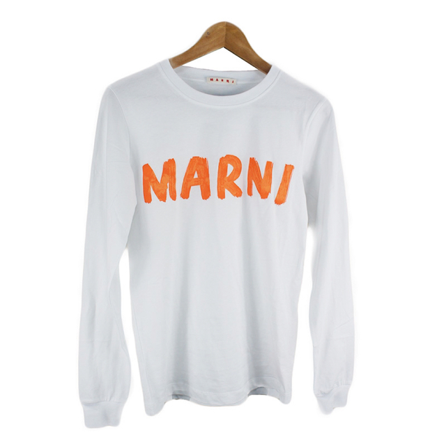 MARNI マルニ コットン ロゴプリント 長袖Tシャツ ホワイト×オレンジ