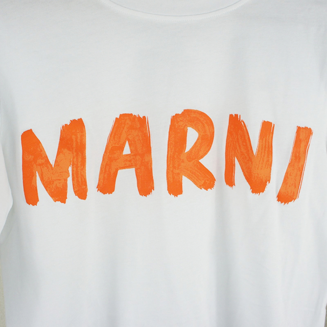 MARNI マルニ コットン ロゴプリント 長袖Tシャツ ホワイト×オレンジ-