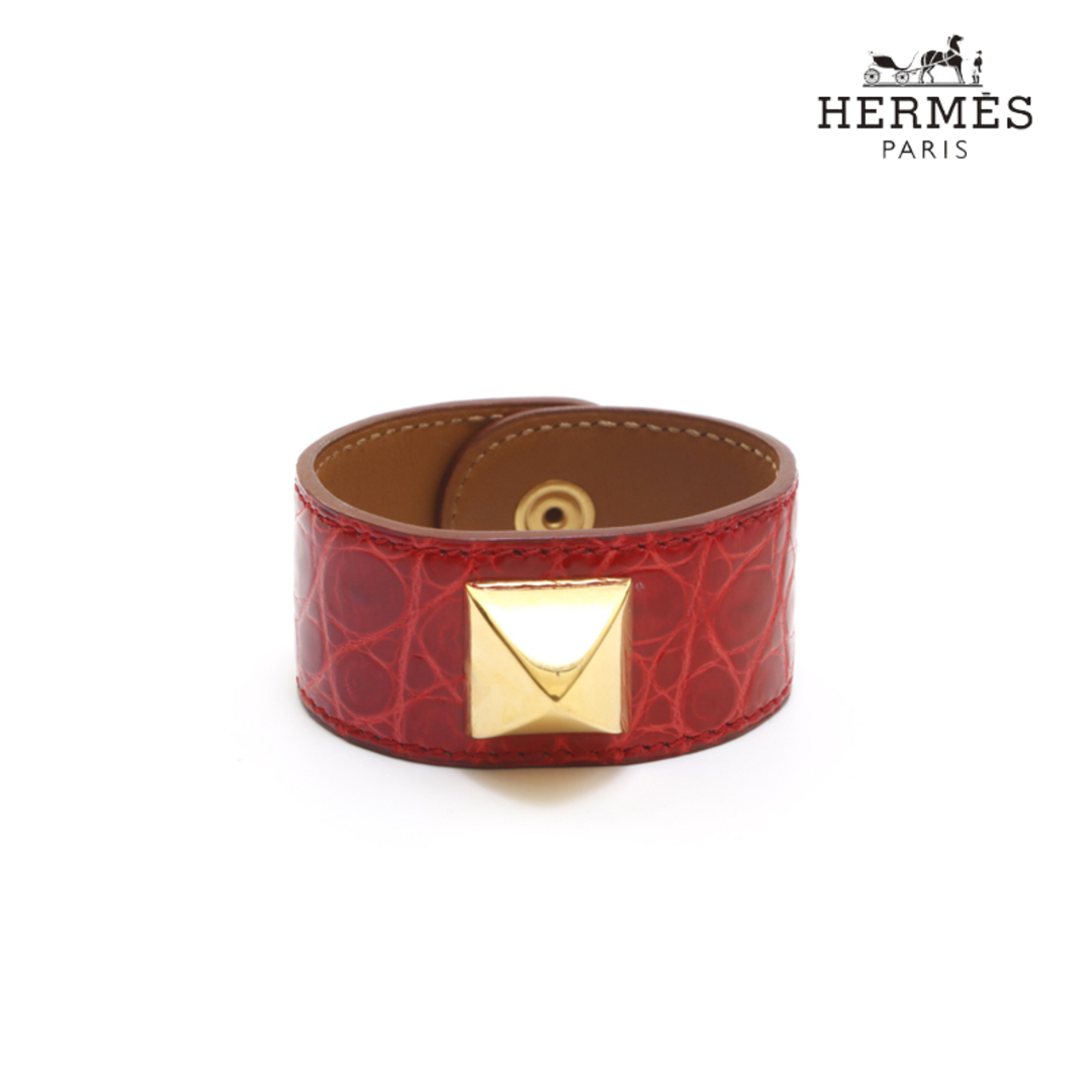 エルメス HERMES メドール アリゲーター G金具 ブレスレット バングル ブレスレット