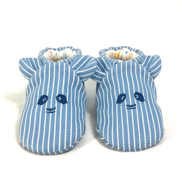 エルメス HERMES パスパス パンダ ストライプ baby キッズ プレゼント 赤ちゃん ベビーシューズ 靴 ベビーシューズ キャンバス ブルー 未使用