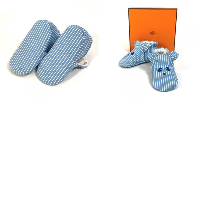 エルメス HERMES パスパス パンダ ストライプ baby キッズ プレゼント 赤ちゃん ベビーシューズ 靴 ベビーシューズ キャンバス ブルー 未使用