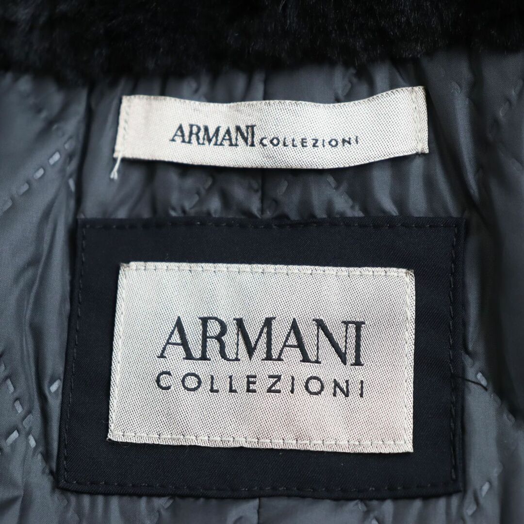 極美品●ARMANI COLLEZIONI アルマーニコレッツィオーニ 襟エコファー付き ZIPUP ジャケット/コート ブラック 大きめサイズ52 正規品