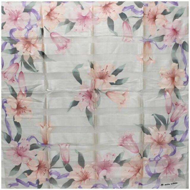 ミラショーン シルク シフォン スカーフ グレｰ×ピンク 花柄 |