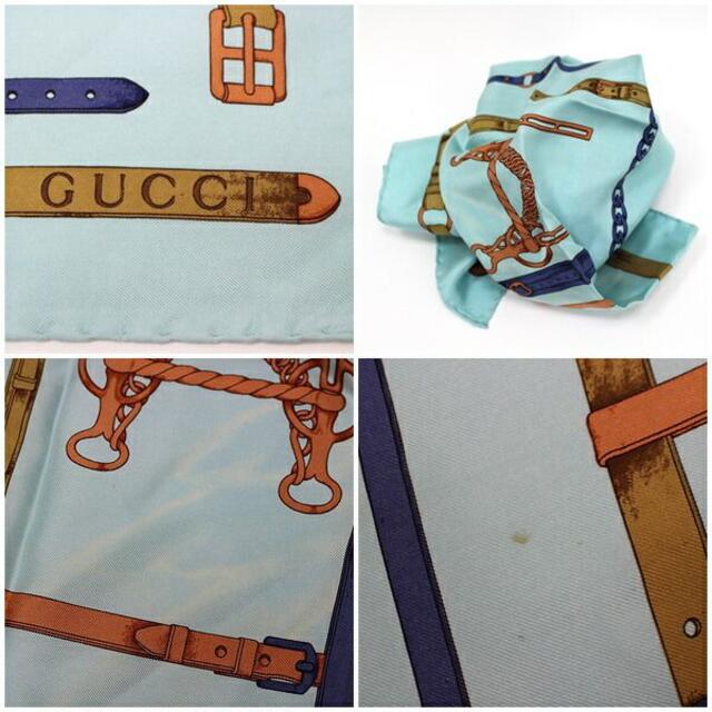 Gucci - グッチ ミニスカーフ スカイブルー ベルト柄 中古 Bランクの