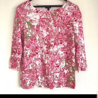 タルボット(TALBOTS)のTalbots ピンク 花柄 薄手 ニット トップス(カットソー(長袖/七分))