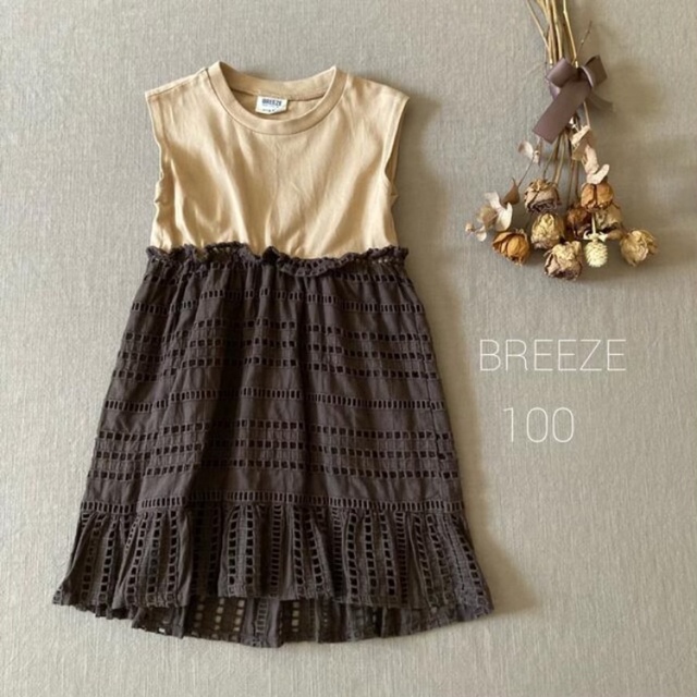 BREEZE(ブリーズ)のブリーズ▸◂大人バイカラー カットワーク切り替えワンピース*̩̩̥୨୧˖100 キッズ/ベビー/マタニティのキッズ服女の子用(90cm~)(ワンピース)の商品写真