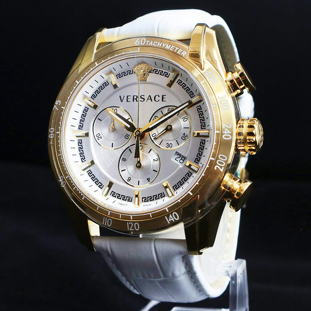 ヴェルサーチ V-RAY クロノグラフ クォーツ 腕時計 ステンレススチール 型押しレザー ホワイト 白 VEDB00218 メンズ VERSACE（未使用　展示品）