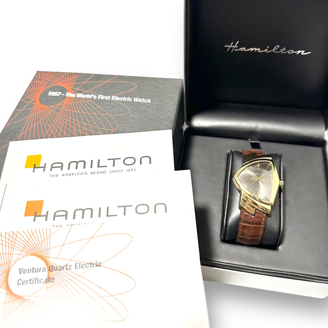 【予約受付中】 HAMILTON 高級品！ ベンチュラ ロカ レザー ゴールド H244210 腕時計(アナログ)