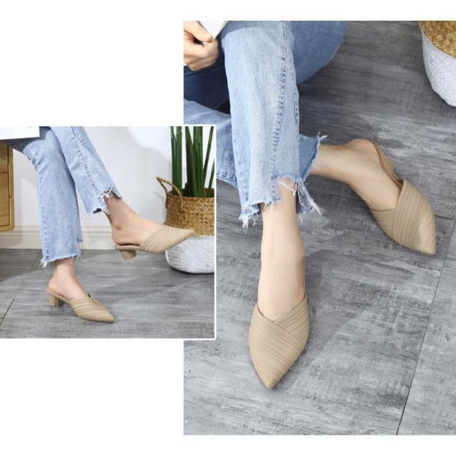 ⭐️ベージュ⭐️ 23.5cmミュール パンプス ローヒール スリッポン