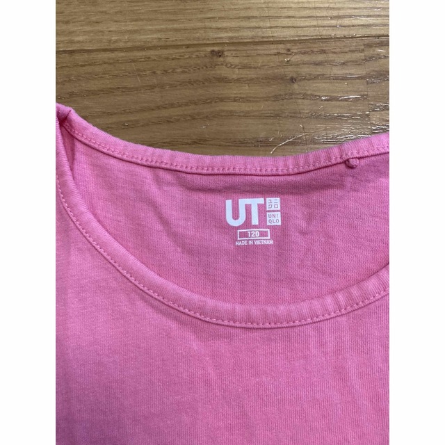 UNIQLO(ユニクロ)のUNIQLO ユニクロ　フリル袖半袖Tシャツ　120 ピンク キッズ/ベビー/マタニティのキッズ服女の子用(90cm~)(Tシャツ/カットソー)の商品写真