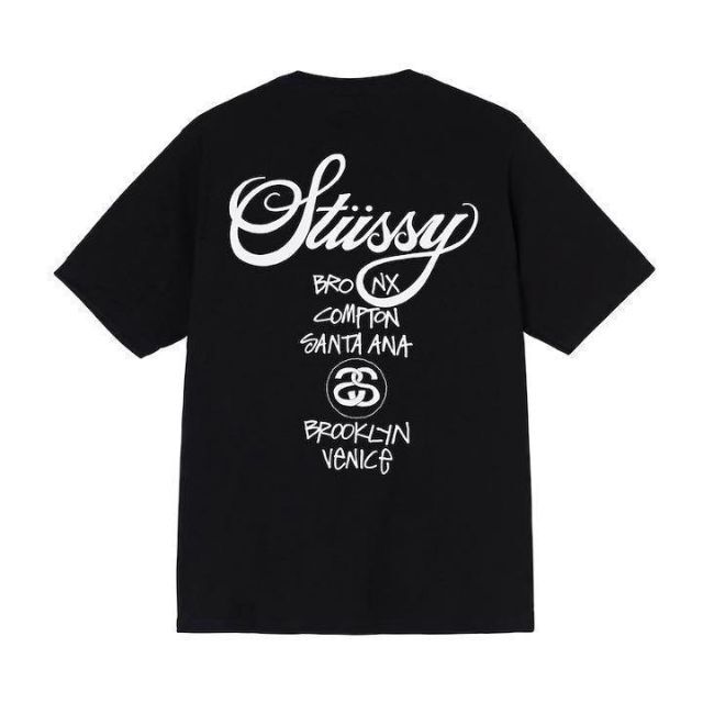 【新品】stussy Tシャツ　サイズL ブラック ワールドツアー 1