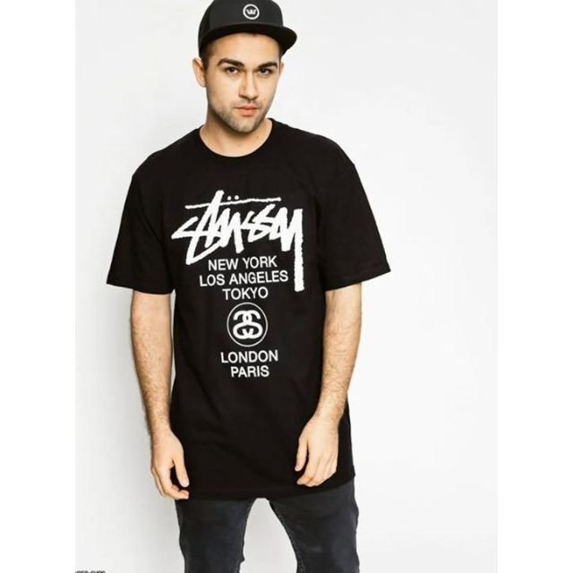 【新品】stussy Tシャツ　サイズL ブラック ワールドツアー 2