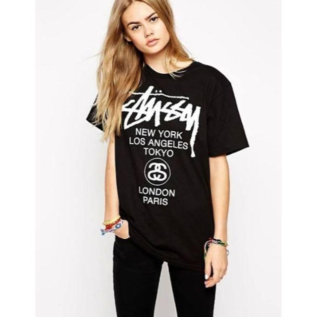 【新品】stussy Tシャツ　サイズL ブラック ワールドツアー 4