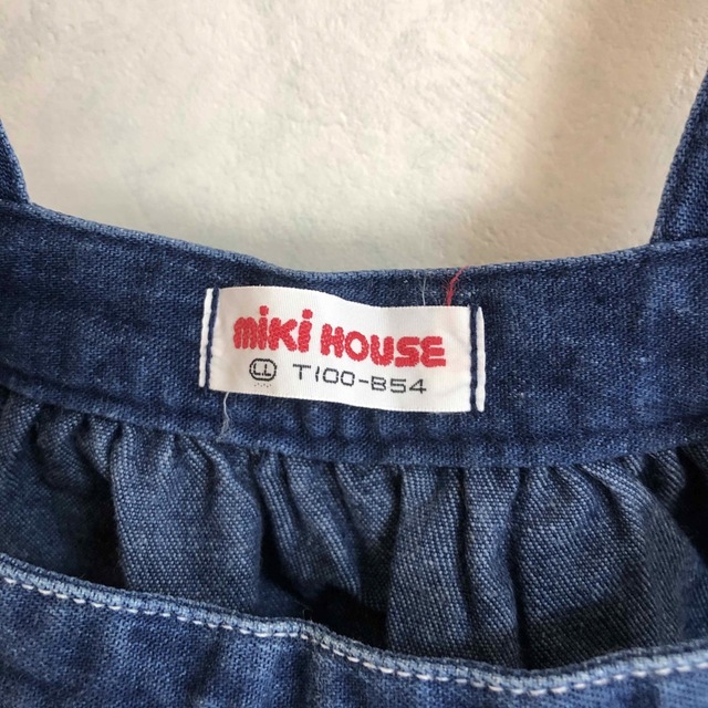 mikihouse(ミキハウス)のミキハウスデニムジャンパースカートレトロ可愛い100 キッズ/ベビー/マタニティのキッズ服女の子用(90cm~)(ワンピース)の商品写真