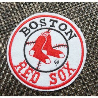 灰白円レトロデザイン☆激渋RedSoxレッドソックス野球ベースボール刺繍ワッペン(応援グッズ)