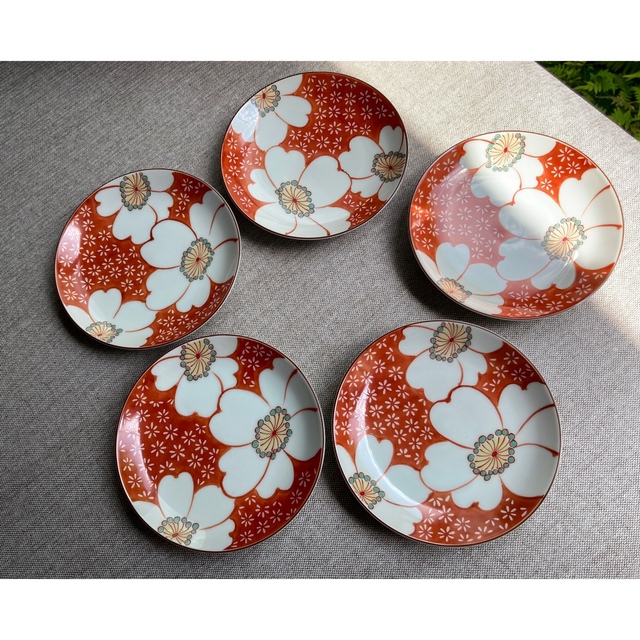 ダークブラウン 茶色 香蘭社 赤絵町工房 山茶花 銘々皿 5枚 小皿 | www