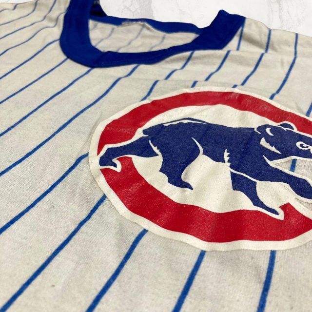 HBT majestic 古着 白 ストライプ　CUBS　野球　ゲーム Tシャツ メンズのトップス(Tシャツ/カットソー(半袖/袖なし))の商品写真