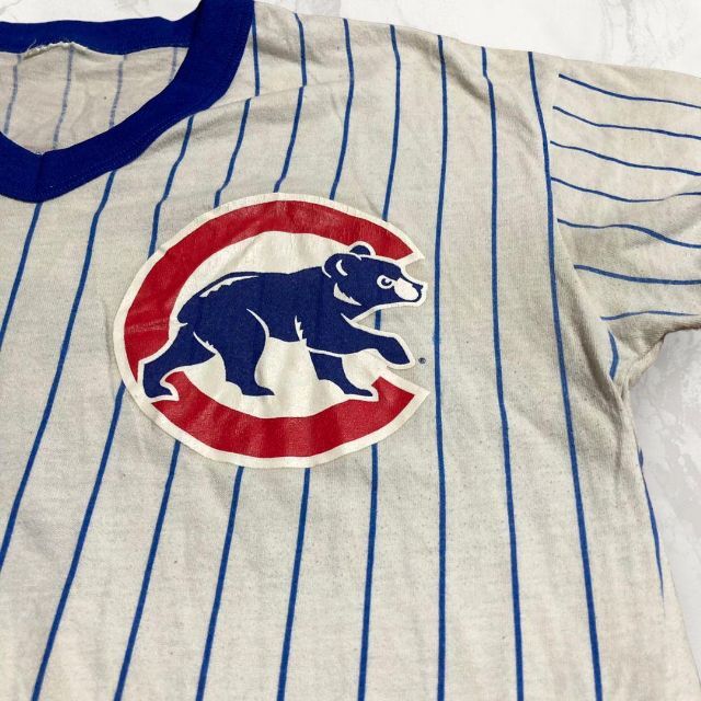 HBT majestic 古着 白 ストライプ　CUBS　野球　ゲーム Tシャツ メンズのトップス(Tシャツ/カットソー(半袖/袖なし))の商品写真