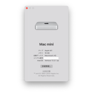 M1 Mac Mini CTO 16G/256GB(デスクトップ型PC)