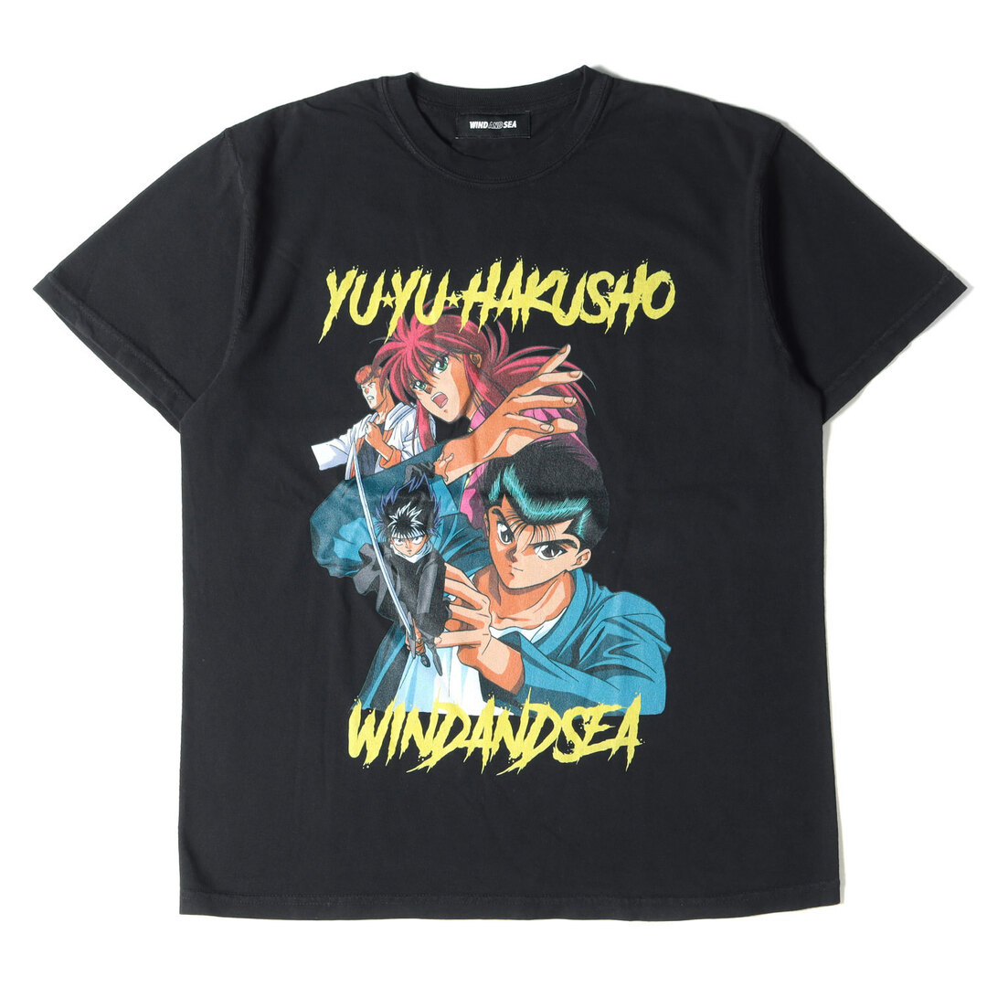 WIND AND SEA ウィンダンシー Tシャツ 幽遊白書 ウォッシュ加工 オールスター キャラクタープリント クルーネックTシャツ ALL STARS S/S 22SS ブラック 黒 M トップス カットソー 半袖 オフィシャルコラボ 【メンズ】