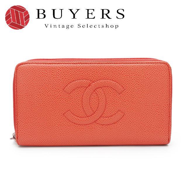 CHANEL - 【中古】シャネル ラウンドファスナー 長財布 キャビアスキン