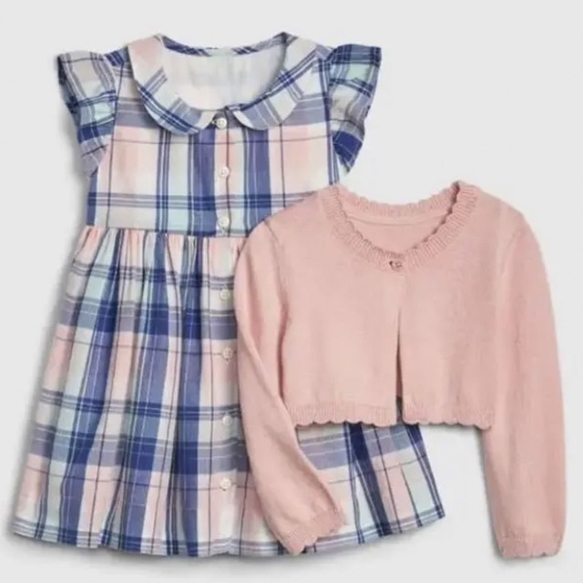 babyGAP(ベビーギャップ)の【美品】baby GAP  チェックワンピース　ボレロ　80サイズ　 キッズ/ベビー/マタニティのベビー服(~85cm)(ワンピース)の商品写真