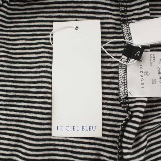 LE CIEL BLEU(ルシェルブルー)のルシェルブルー カットソー Tシャツ ボーダー モックネック 長袖 36 黒 白 レディースのトップス(カットソー(長袖/七分))の商品写真