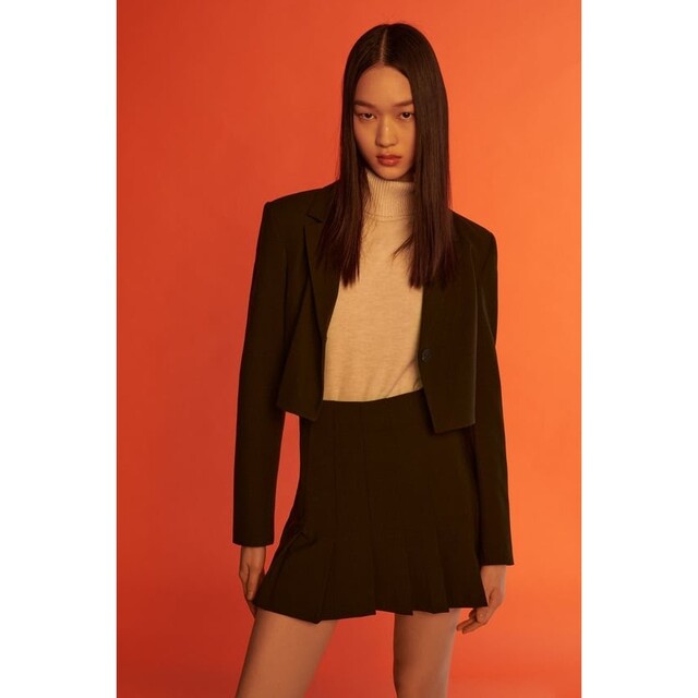 ZARA　クロップドチェックブレザー　XSサイズ　ブラウン　/　チェック柄