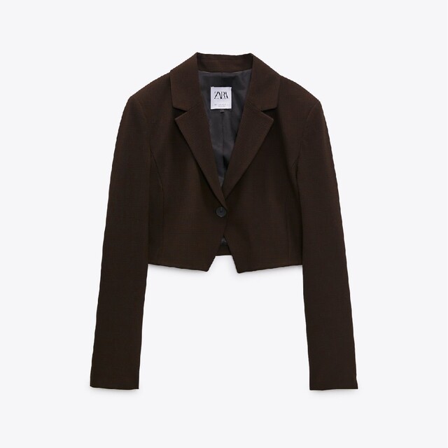 ZARA - ZARA クロップドチェックブレザー XSサイズ ブラウン ZARA - ZARA クロップドチェックブレザー XSサイズ ブラウン