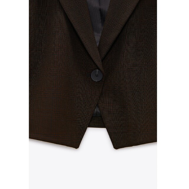 ZARA - ZARA クロップドチェックブレザー XSサイズ ブラウン ZARA - ZARA クロップドチェックブレザー XSサイズ ブラウン