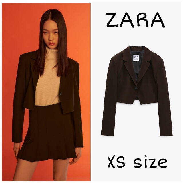 ZARA - ZARA クロップドチェックブレザー XSサイズ ブラウン ZARA - ZARA クロップドチェックブレザー XSサイズ ブラウン