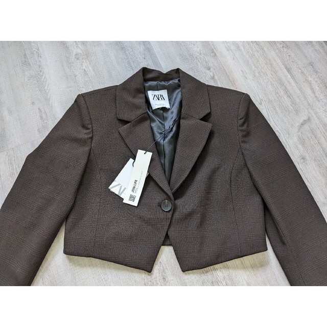 ZARA - ZARA クロップドチェックブレザー XSサイズ ブラウン ZARA - ZARA クロップドチェックブレザー XSサイズ ブラウン