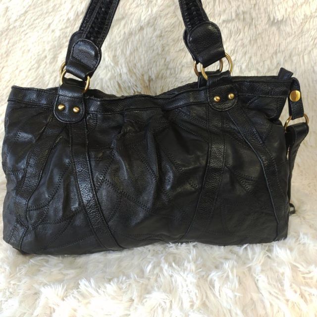 レザーバッグ 2way ショルダーバッグ ハンドバッグ ブラック 黒色 革 レディースのバッグ(ハンドバッグ)の商品写真