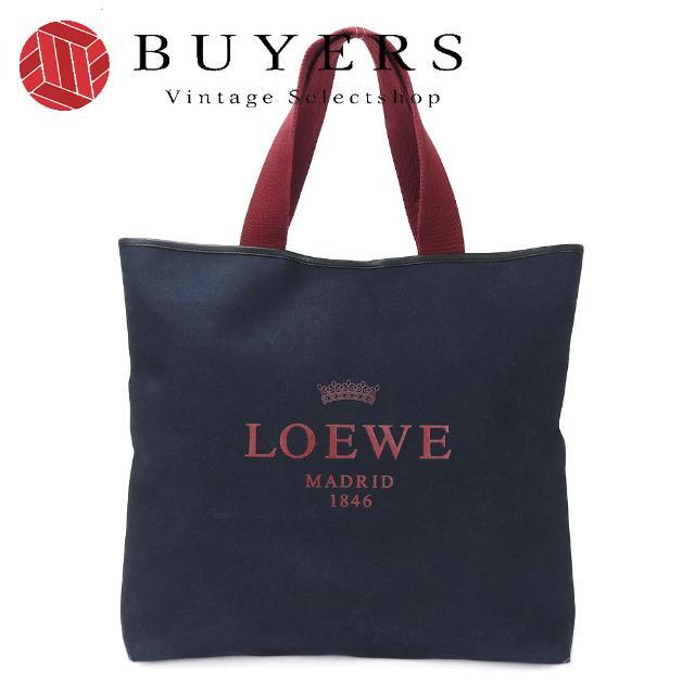 ロエベ トートバッグ ラージ キャンバス ロゴ ヘリテージ ネイビー レッド カジュアル 普段使い レディース 女性 LOEWE tote bag navy red Leather