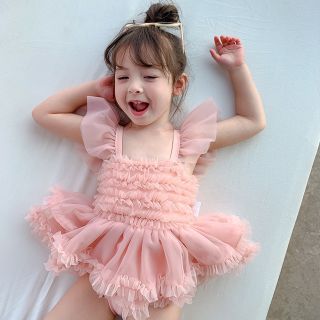 キッズ　子供　水着　ピンク　フリル　可愛い　インポート　スイムウェア　キラキラ(水着)