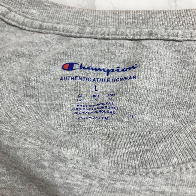 GZB Champion 古着  グレー チャンピオン　ロゴ　プリント Tシャツ メンズのトップス(Tシャツ/カットソー(半袖/袖なし))の商品写真