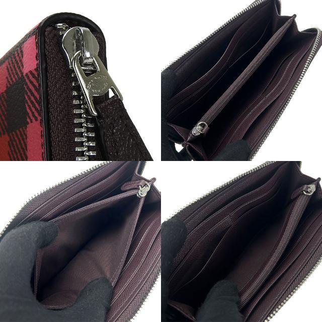 【中古】 コーチ ラウンドファスナー 長財布 PVC F23455 チェック ピンク レッド レザー 革 レディース 女性 coach long wallet zip