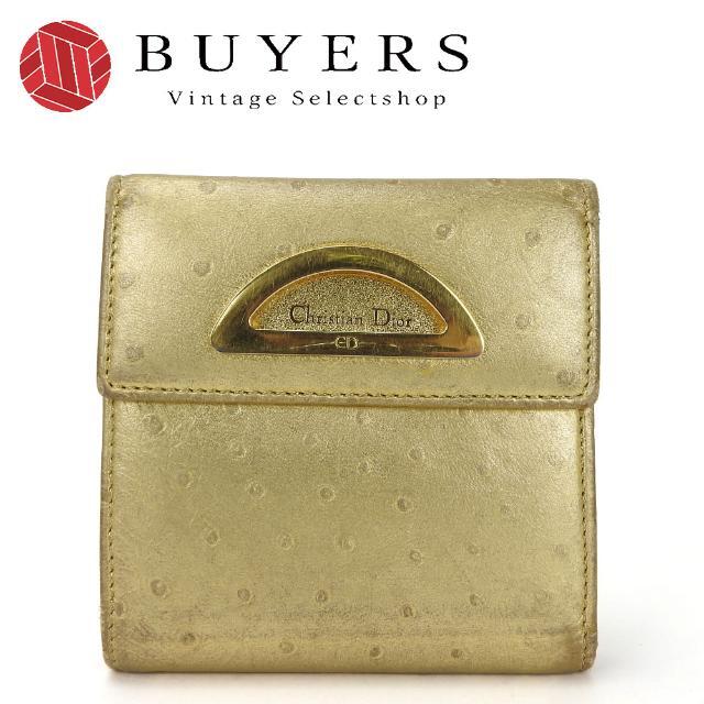クリスチャンディオール 三つ折り 財布 コンパクト ゴールド レザー 革 小物 レディース 女性 Christian Dior wallet gold leather