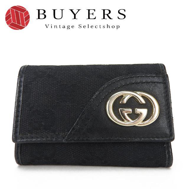 【中古】 GUCCI グッチ 181599 GGキャンバス キーケース6連 ロゴ ブラック 黒 レザー 革 小物 鍵 ゴールド金具 Key Case  Black Gold | フリマアプリ ラクマ