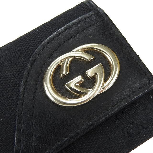 【中古】 GUCCI グッチ 181599 GGキャンバス キーケース6連 ロゴ ブラック 黒 レザー 革 小物 鍵 ゴールド金具 Key Case  Black Gold