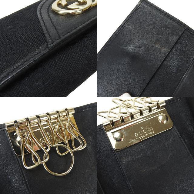 【中古】 GUCCI グッチ 181599 GGキャンバス キーケース6連 ロゴ ブラック 黒 レザー 革 小物 鍵 ゴールド金具 Key Case  Black Gold